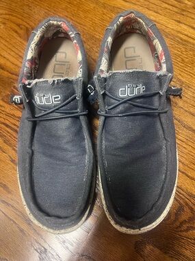 Hey Dude navy canvas slip-ons with patterned lining